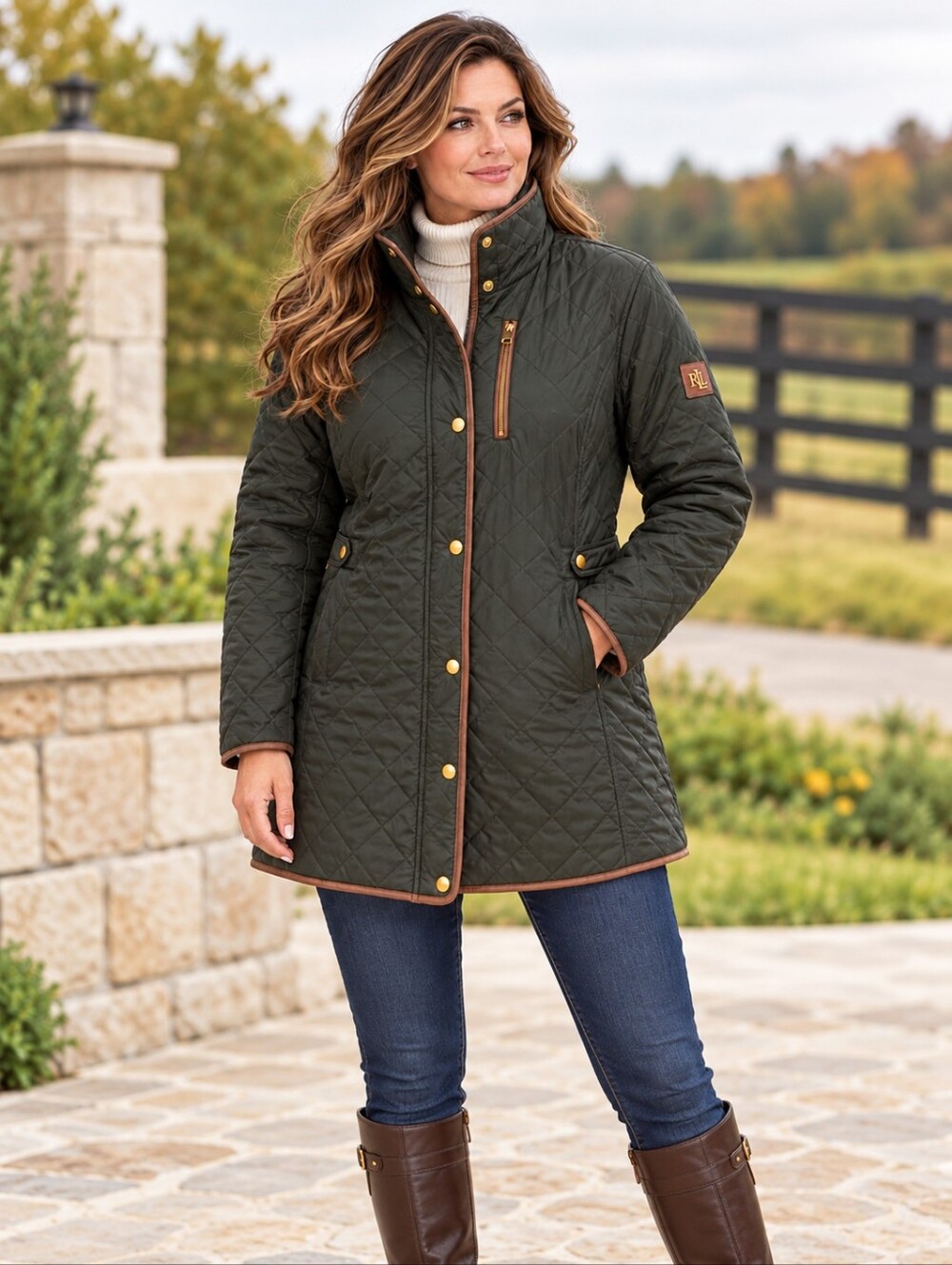 Lauren Ralph Lauren Women’s XXL Quilted Equestrian Barn Coat Olive Green